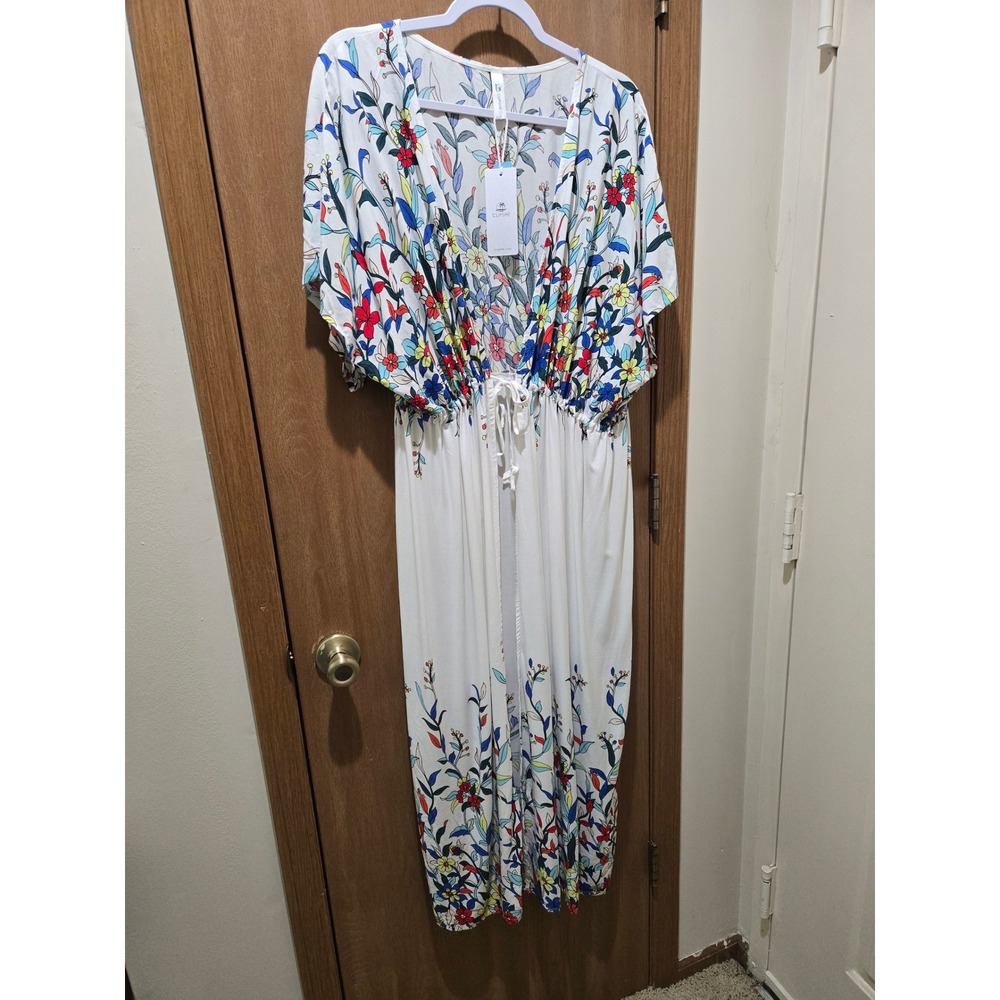 Cupshe Swim Cover Up Women Medium White Floral NWT Maxi Drawstring FC10153M